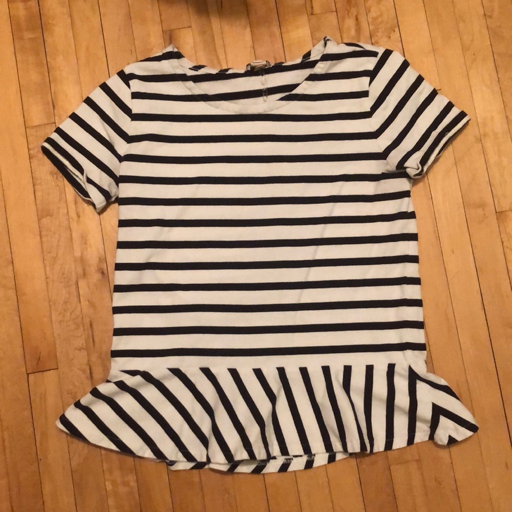 J crew Peplum white with blue stripes